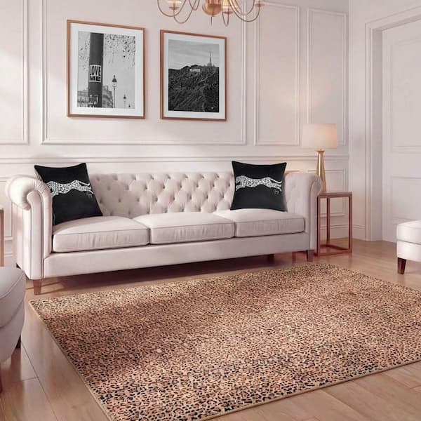 JUICY COUTURE 8 ft. x 10 ft. Taupe Timeless Leopard Woven Animal