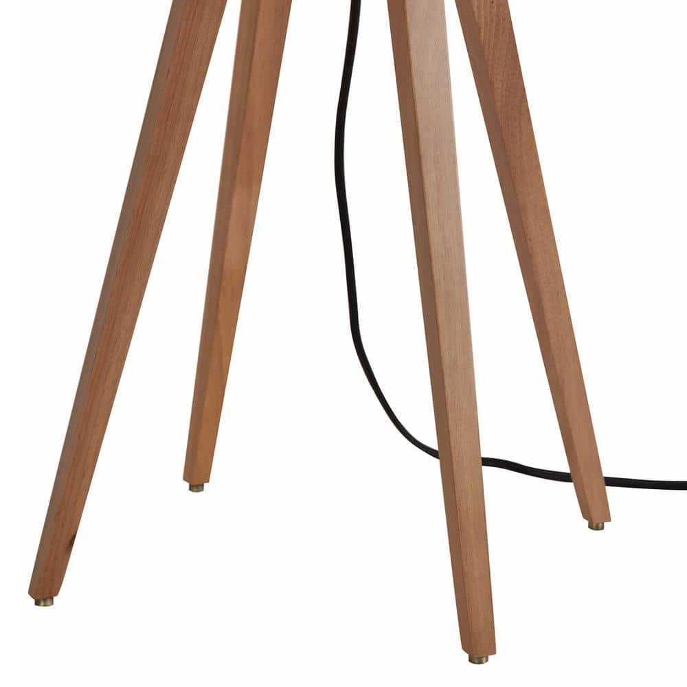 Natural Ash and Weathered Brass Floor Lamp with White Linen Shade