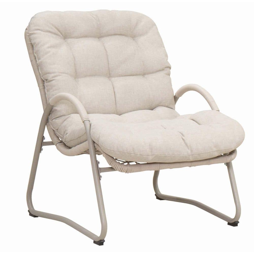 3-Piece Patio Conversation Set with White Cushions and Small Tabl, Comfy Reading Chair Set, Office, Outdoor Pool, Beach
