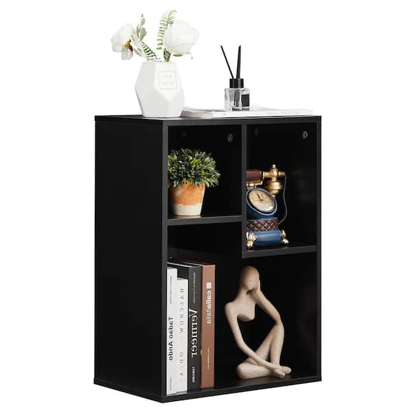 VECELO Bookshelf, Bookcase with 3 Open Adjustable Storage Cubes, Floor Standing Unit, Side Table Bookcase, Black