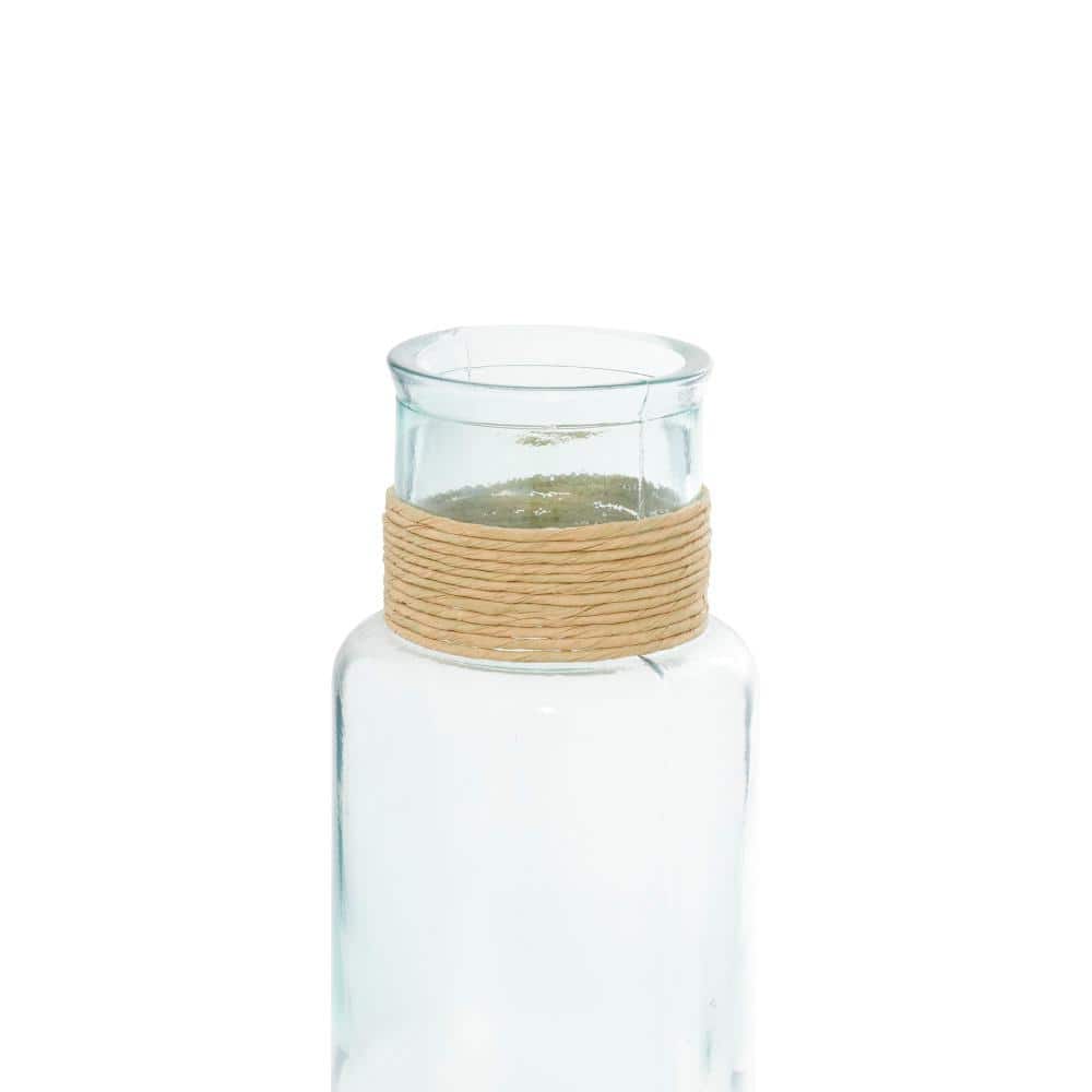 Spanish Coastal Clear Glass 18" Vase with Rattan Detail