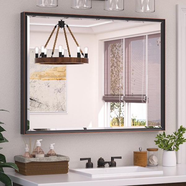 KeonJinn 40 in. W x 30 in. H Rectangular Framed Beveled Edge Wall Bathroom Vanity Mirror in Oil Rubbed Bronze