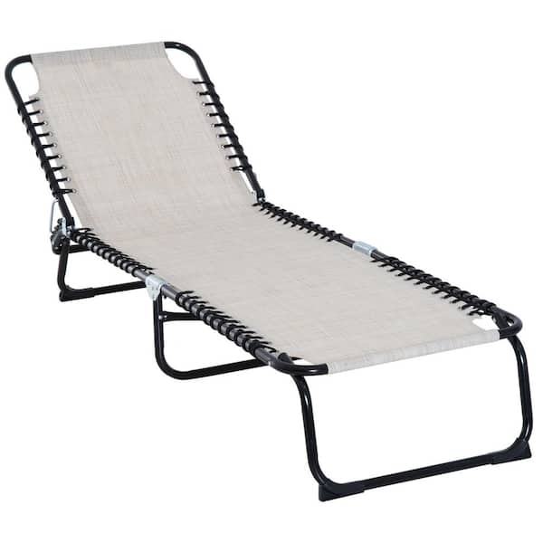 Sudzendf White Patio Outdoor Chaise Lounge with 4-Position Reclining Back, Pillow, Breathable Mesh and Bungee Seat