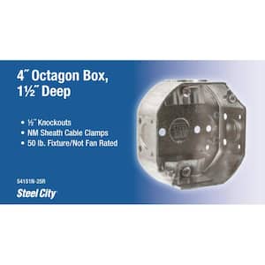 4 in. 15.8 cu. in. Steel Octagon Box with C-5 Cable Clamp