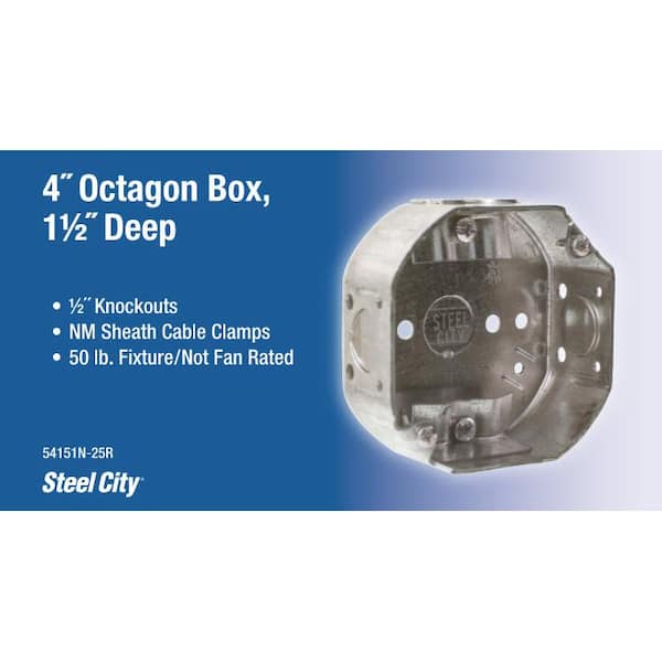 4 in. 15.8 cu. in. Steel Octagon Box with C-5 Cable Clamp (54151N-25R)