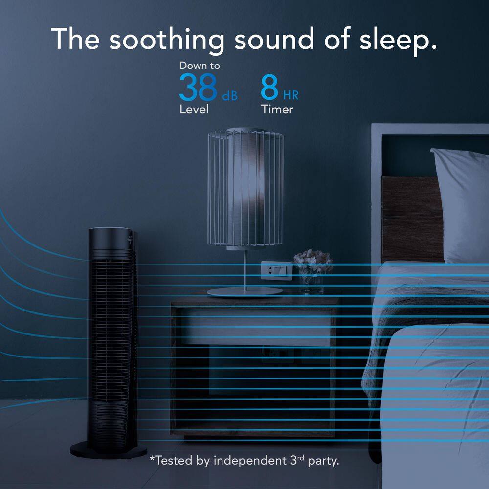 Black Remote Controlled Oscillating Tower Fan with Four Speeds