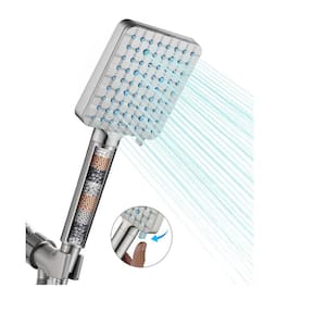 Square Shower Head with Filters, Handheld High Pressure 6 Spray Mode, Water Softener Filters Beads in Brushed Nickel