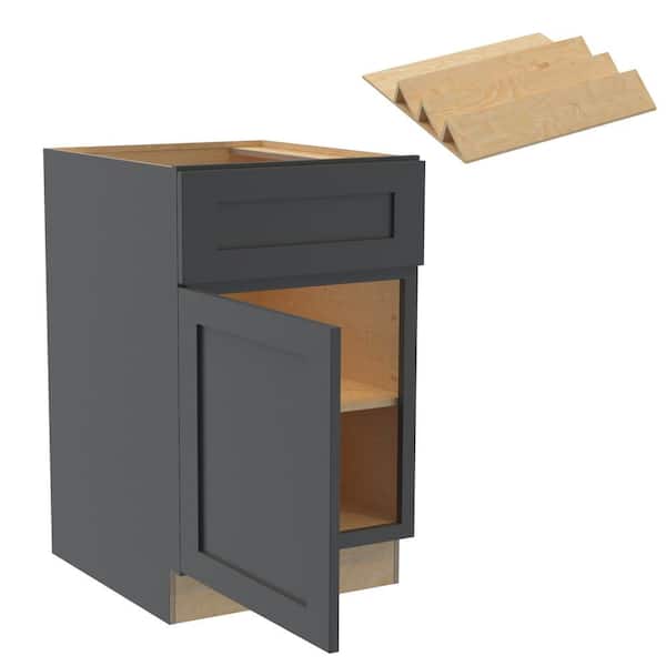 Home Decorators Collection Newport 21 in. W x 24 in. D x 34.5 in. H Assembled Plywood Base Kitchen Cabinet in Deep Onyx with Spice Soft Close LH