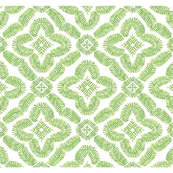 Seabrook Designs Kiwi Green Talia Botanical Medallion Paper Unpasted Wallpaper Roll 60.75 sq. ft.