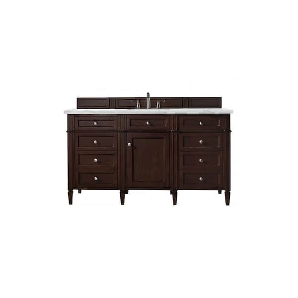 James Martin Vanities Brittany 60.0 in. W x 23.5 in. D x 34 in. H Bathroom Vanity in Burnished Mahogany with Ethereal Noctis Quartz Top