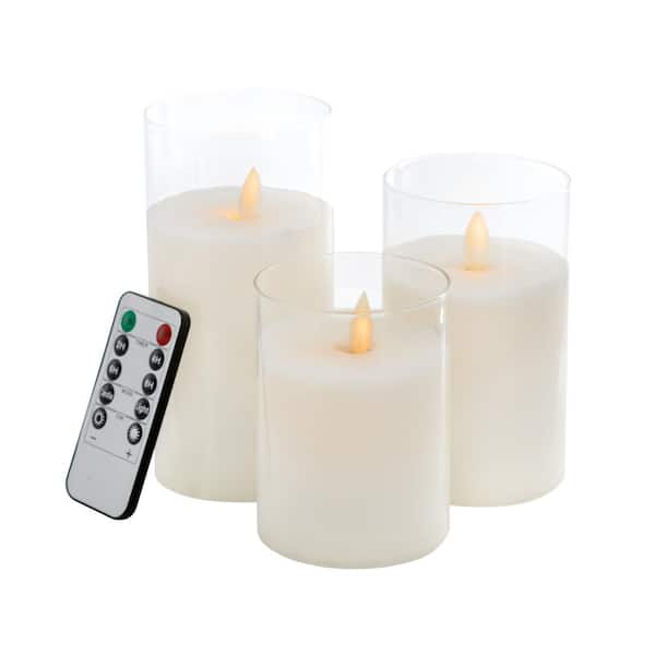A & B Home White Real Flame-Effect LED Wax Candles Light with Remote Timer