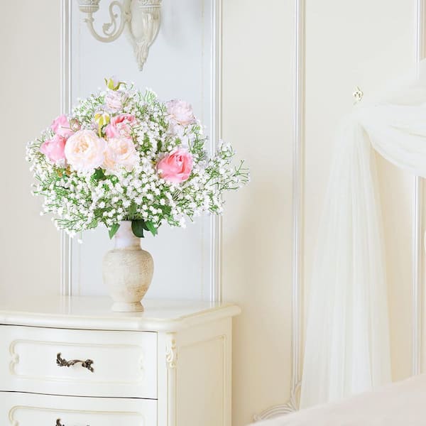 Afoxsos 4 in. White Indoor/Outdoor Artificial Gypsophila Flower