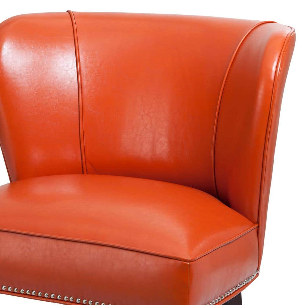 Sunset Orange Faux Leather Armless Accent Chair