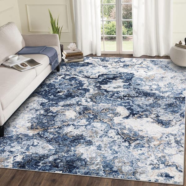 Blue 10 ft. x 13 ft. Abstract Washable Print Anti-stain Anti-slip for Living Room Bedroom Home DecorArea Rug