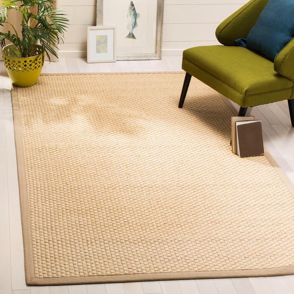 Natural Fiber Beige 9 ft. x 12 ft. Woven Border Area Rug