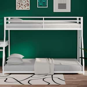 Gasa Ladder Twin Over Full Bunk Bed, Metal, White without Mattress