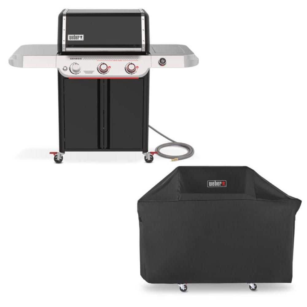 Genesis Smart EX-325W 3-Burner Natural Gas Grill in Black with Wi-Fi Enabled Digital Thermometer with Grill Cover