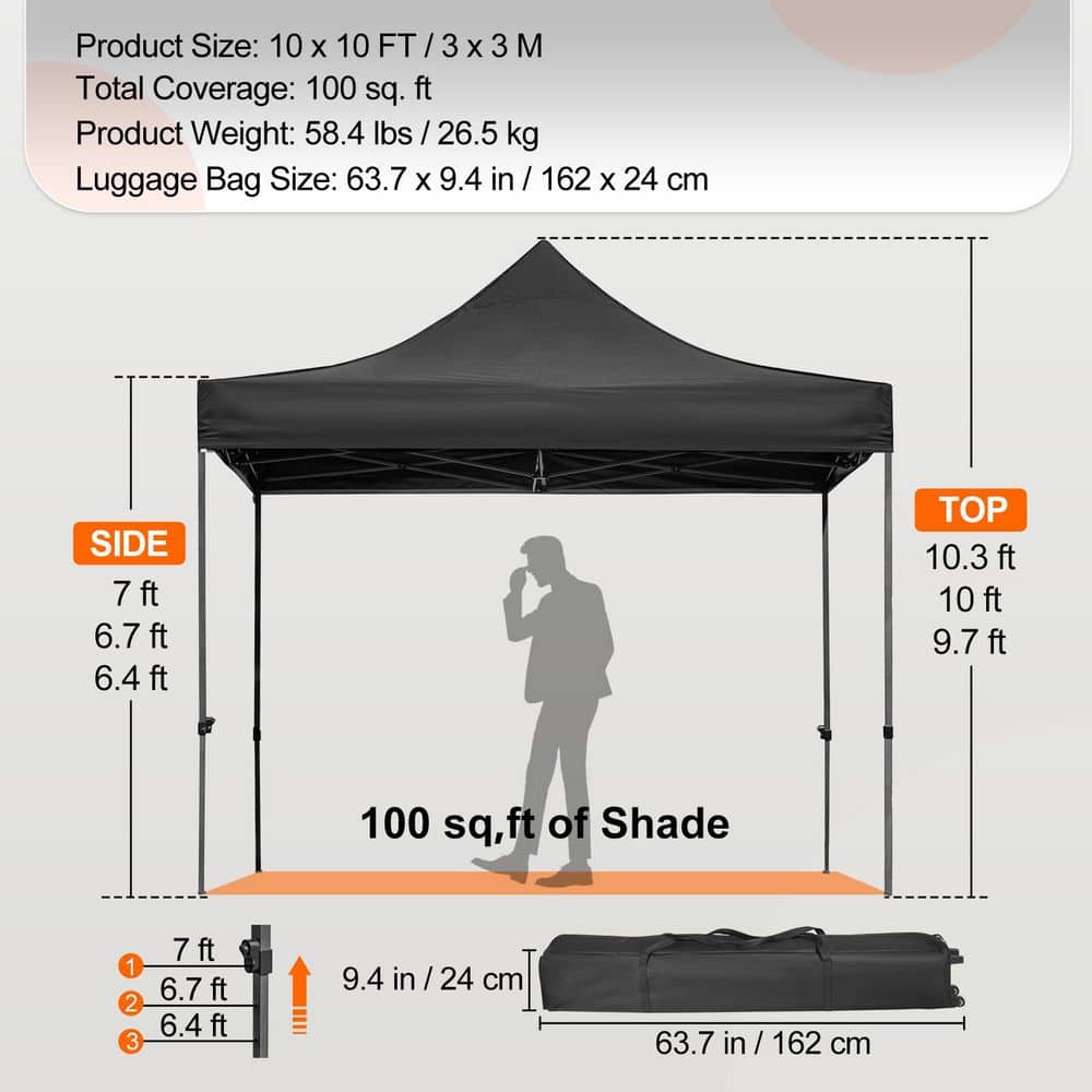 Black 10x10 Ft Pop-Up Canopy Tent with Transparent Sidewalls