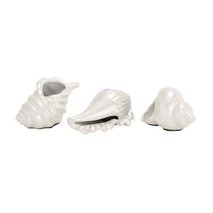 White Ceramic Shell Shell Sculpture (Set of 3)