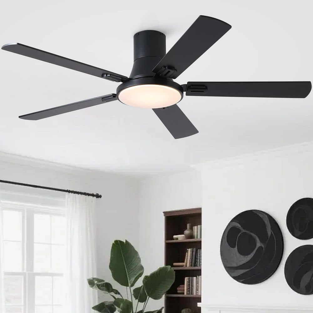 Hushine 52 in. Indoor Black Flush Mount Standard Ceiling Fan with Light, Reversible Blades and Remote Control Included price history on PriceWatchPro