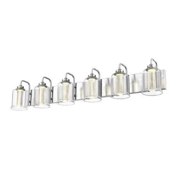 44 in. 6-Light 40-Watt LED Vanity Light with Crystal Brushed Nickel LED Vanity Light