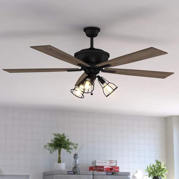 Clybourn 52 in. Bronze, Driftwood-Dark Maple Blades, Indoor Downrod Mount Industrial Ceiling Fan with LED Light Kit