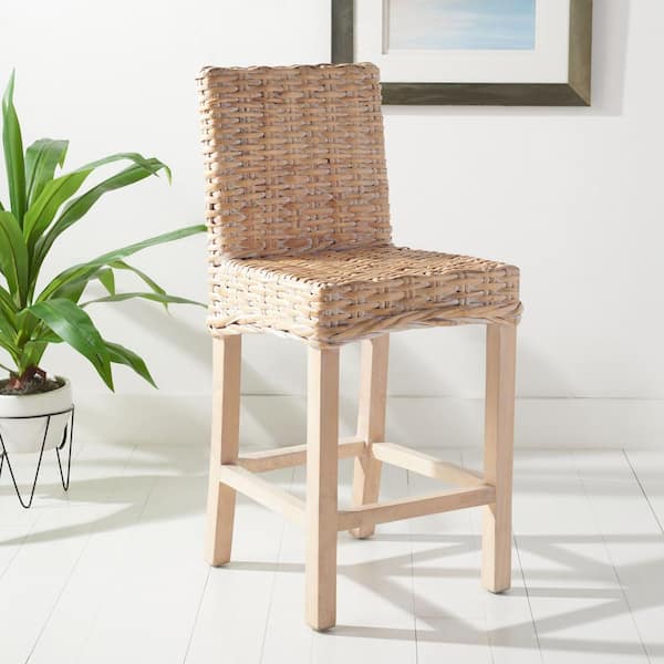 Tobias 37.4 in. Off-White/Light Brown Bar Stool