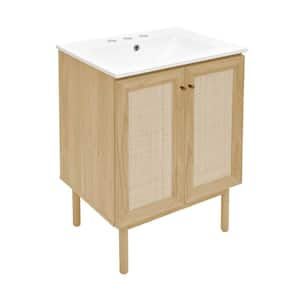 Classe 24 in. W Natual Oak Bathroom Vanity With White, 3-Hole Ceramic Sink Top