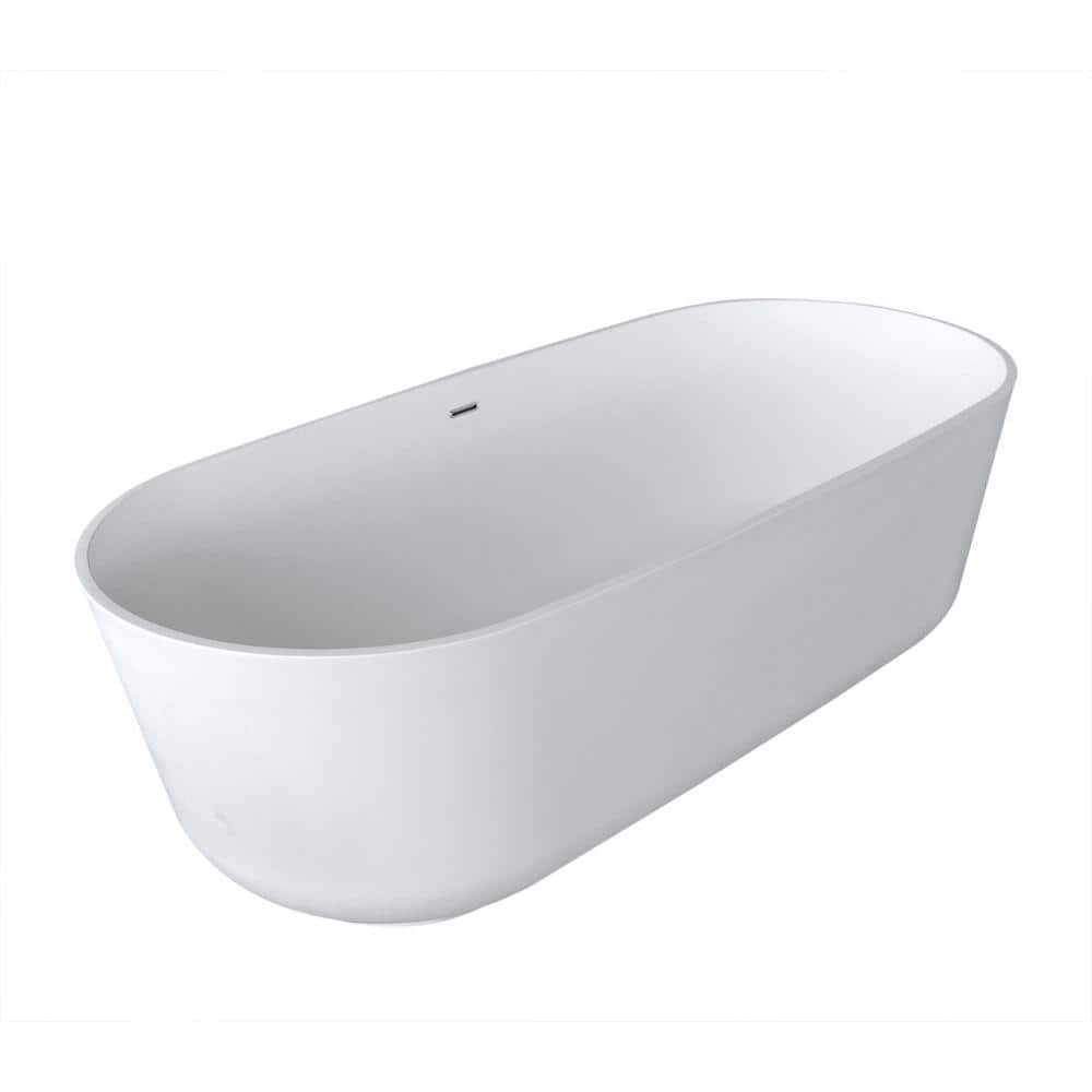 Badi Series 71 in. x 32 in. Flat Bottom Solid Surface Freestanding Soaking 