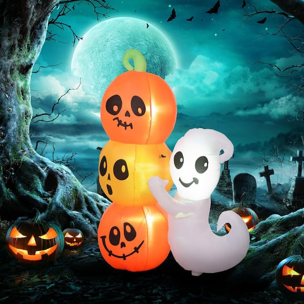 Windpnn 4-Pack Solar Pumpkin Ghosts Halloween Decorations – Waterproof Multicolor Outdoor Lights