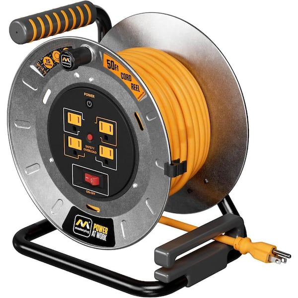 Lukyamzn 50 ft. 12/3 15 Amp Retractable Extension Cord Reel with 4 Grounded Outlet and Power Switch
