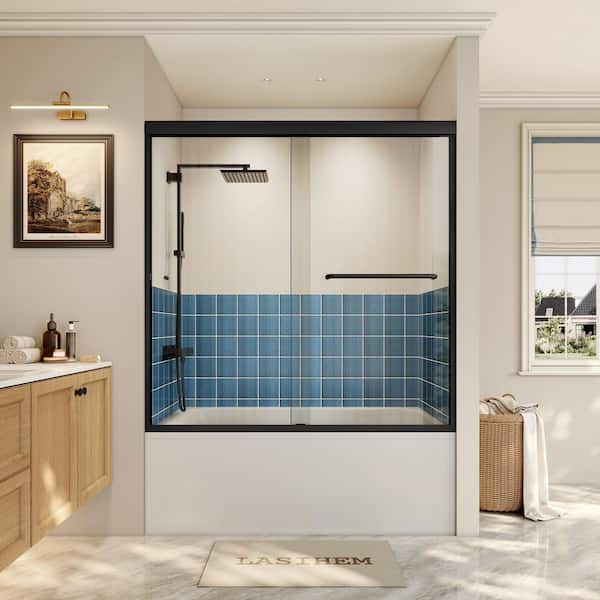 LASIHEM 56-60 in. W x 60 in. H Double Sliding Framed Tub Door in