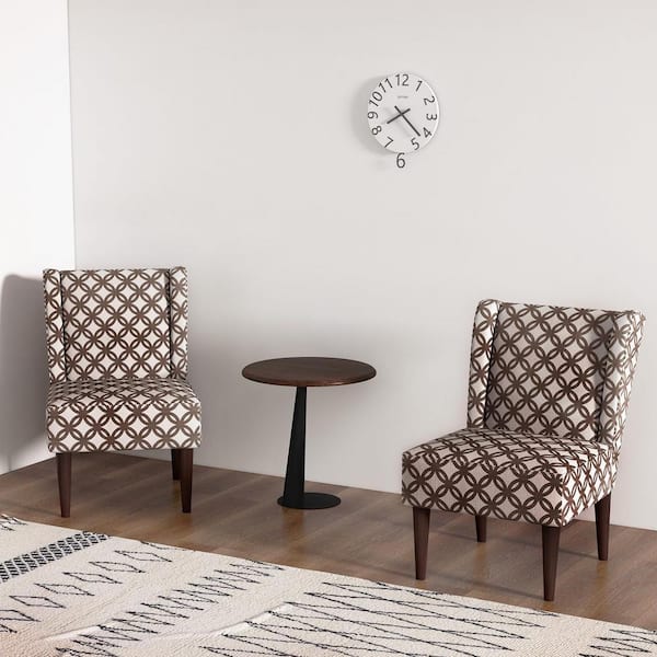Bestier Brown Plaid Mid Century Fabric Accent Chairs with Wing-back