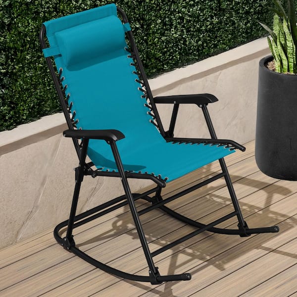Steel Outdoor Zero Gravity Rocking Lawn Chair in Peacock Blue