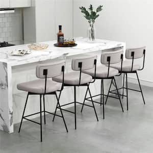 25 in. Beige Low Back Metal Swivel Bar Stools Counter Height Upholstered Kitchen Dining Chair Set of 4