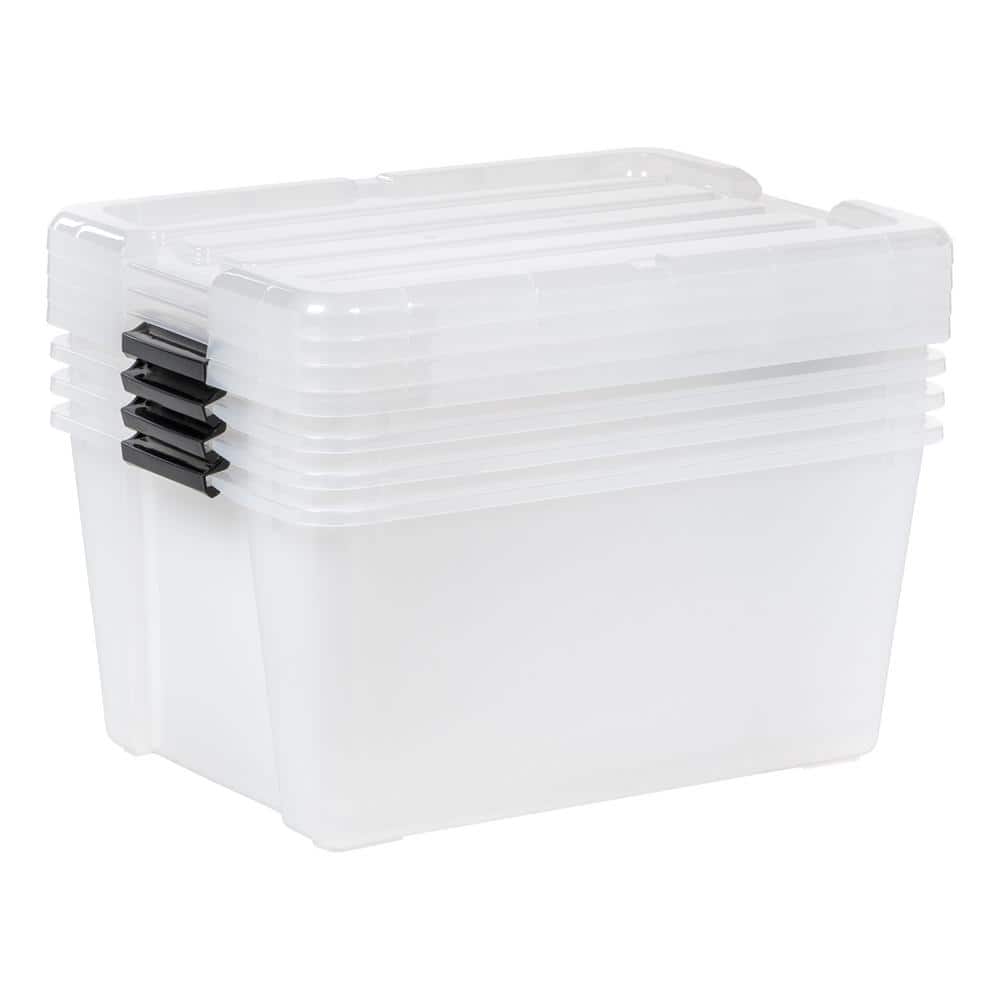 Clear Stackable Plastic Storage Bins with Latching Lids, 45 Qt, Set of 4