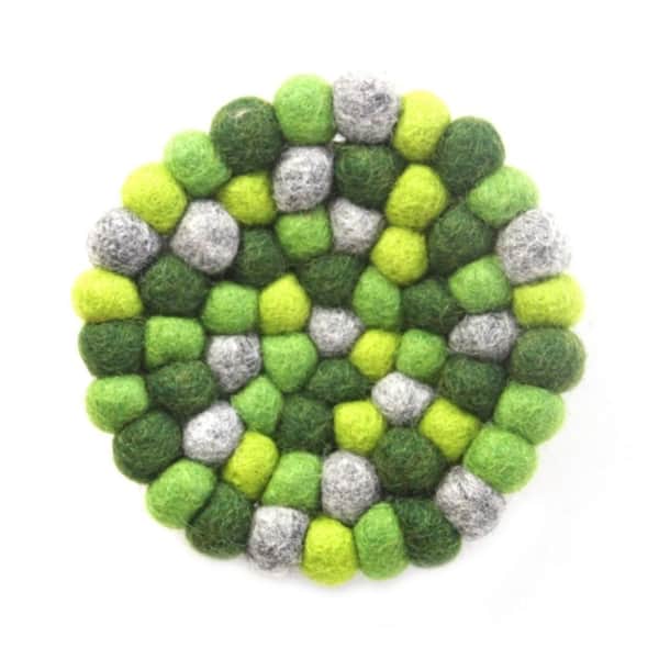 Global Craft Felt Ball Trivets: Round Chakra, Greens