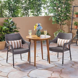 Louisa Multi-Brown 3-Piece Wood and Wicker Outdoor Bistro Set