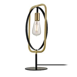 Anjo 1-Light Table Lamp with Pivoting Frame and Exposed Socket, Black and Satin Brass