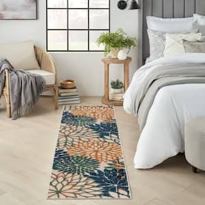 Aloha Blue Green 2 ft. x 8 ft. Floral Contemporary Runner Indoor/Outdoor Area Rug