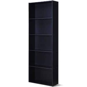 67 in. Black 5-Shelf Standard Bookcase with Adjustable Shelves