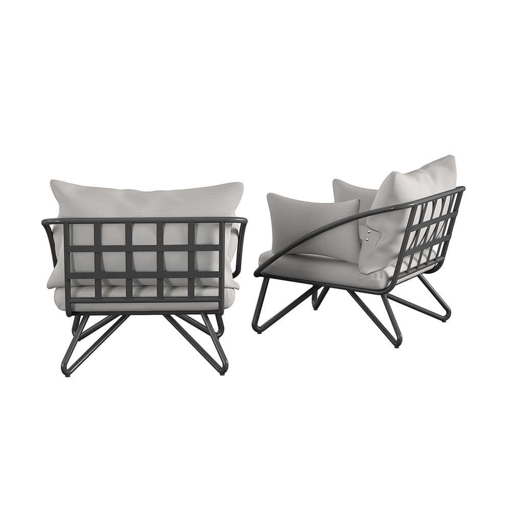 Charcoal Steel Outdoor Lounge Chairs with Cushions, 2-Pack