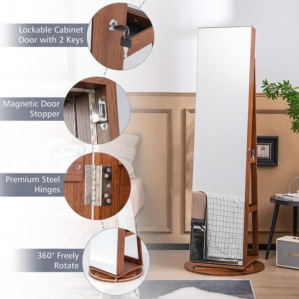 Full Length Mirror Jewelry Cabinet Jewelry Makeup Organizer with Drawer  &Wheels