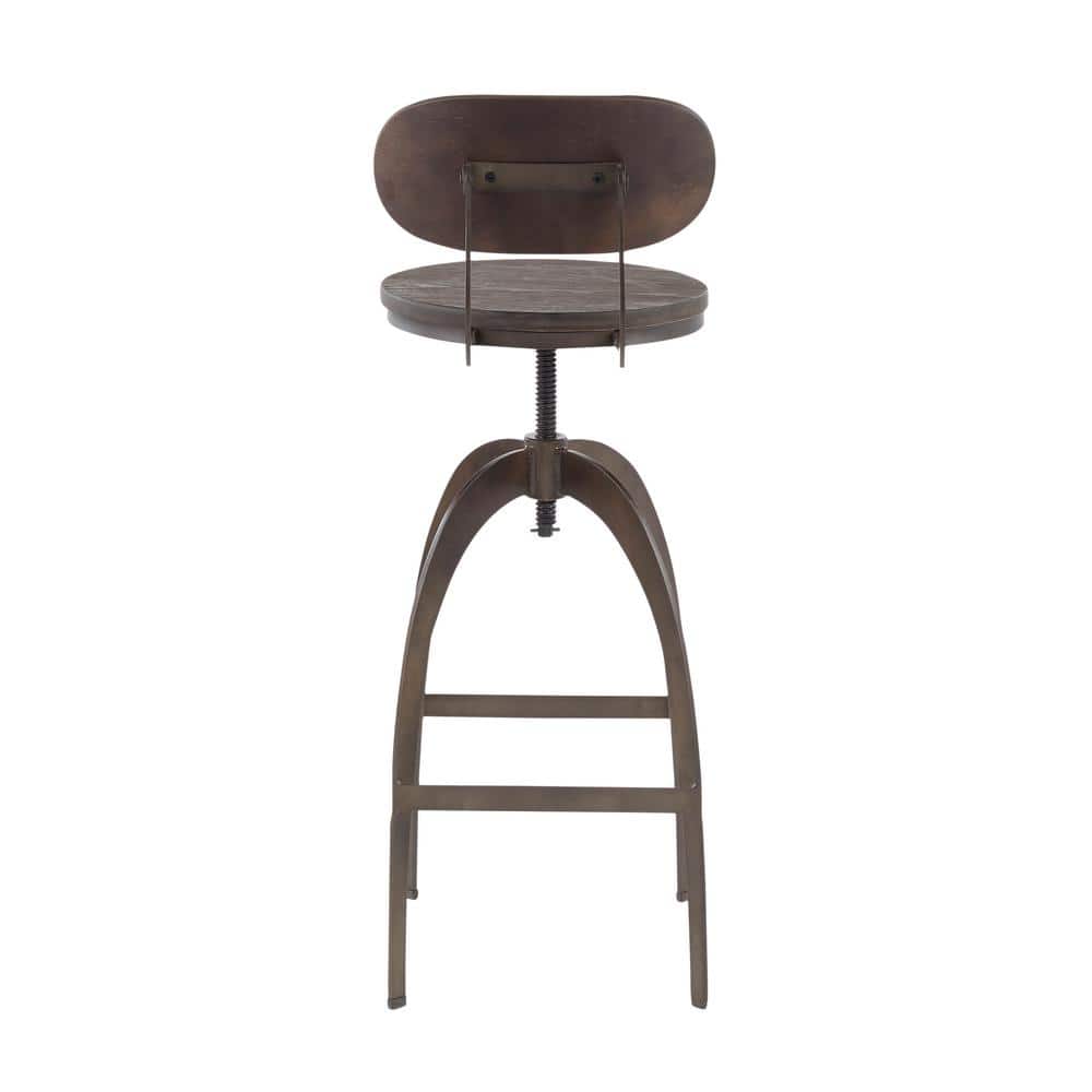 Dakota Industrial Espresso Wood and Antique Metal Adjustable Swivel Barstool