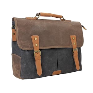 15.5 in. Vintage Cotton Wax Canvas Laptop Messenger Bag with 15.5 in. Laptop Compartment. Gray