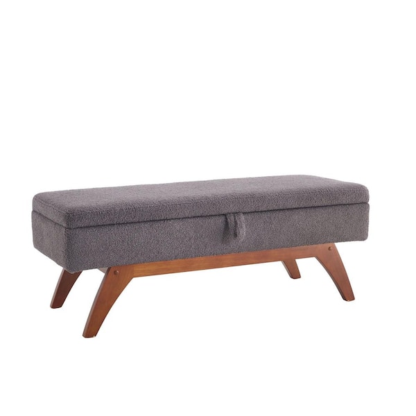 Modern Gray Teddy wool fabric bed end stool with storage function