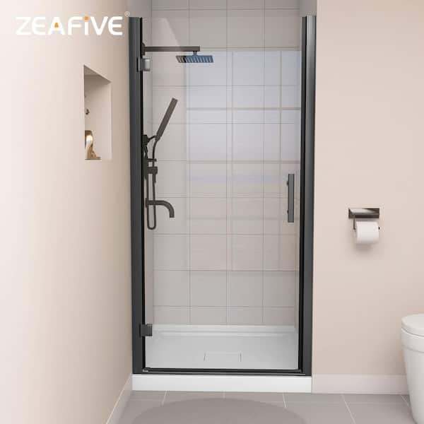 Zeafive 36 to 37-1/4 in. W x 72 in. H Pivot Frameless Single Shower Door in Black with Clear Glass Left Hinged Shower Panel