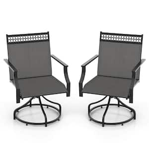 Metal Outdoor Swivel Dining Chairs with Quick-Drying Fabric in Gray Set of 2