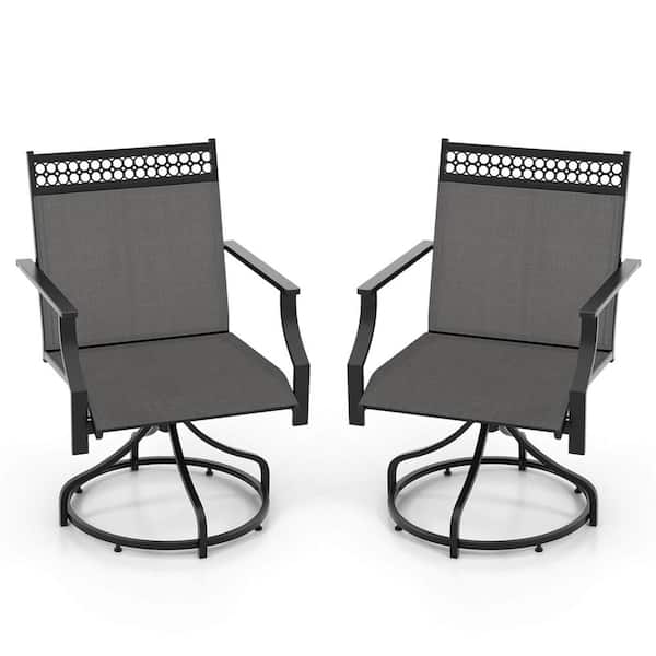 Costway Metal Outdoor Swivel Dining Chairs with Quick-Drying Fabric in Gray Set of 2