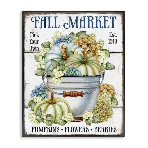 Stupell Industries Vintage Pumpkins and Hydgrangea by Creatif Belle Black Framed Graphic Typography Art Print 20 in. x 16 in.